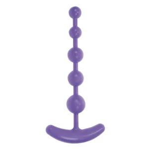 The Me You Us Classic Anal Beads are purple anal beads featuring five gradually increasing round beads and a curved handle at the base for easy removal.