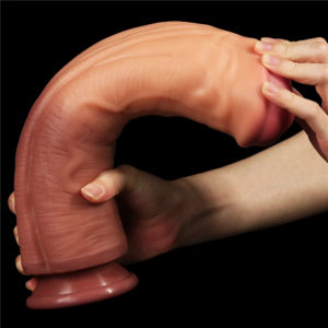 The Trojan Horse 12 Inch Dual layered Platinum Silicone Suction Cup Cock Dildo Bend