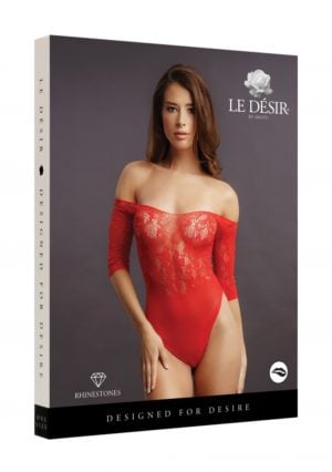 Le Desir Crotchless Rhinestone Fishnet Teddy Red Packaging