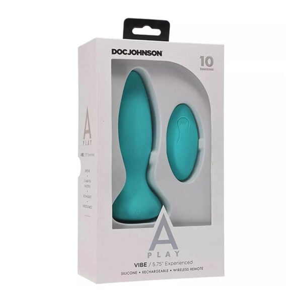 A-Play Vibe experienced remote control rechargeable silicone butt plug packaging