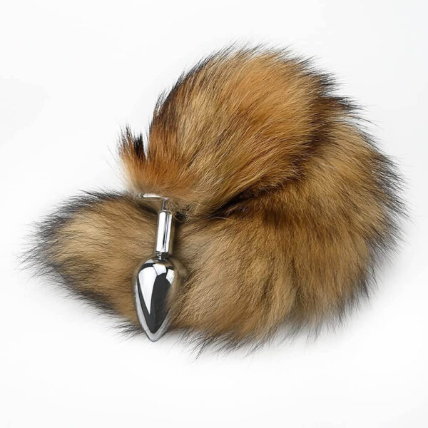 Wild Tailz Brown Faux Fur Fox Tail Stainless Steel Butt Plug Close Up