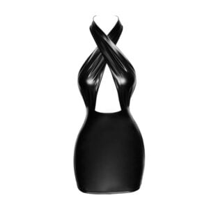 Noir Handmade F255 Power Wetlook Halter Mini-Dress With Neck Wrap Front Ghost