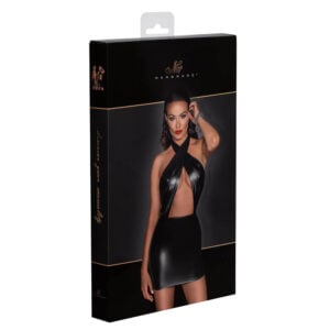 Noir Handmade F255 Power Wetlook Halter Mini-Dress With Neck Wrap Packaging