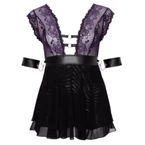 cottelli bondage plus size lilac and black babydoll set 2741490 hollow front