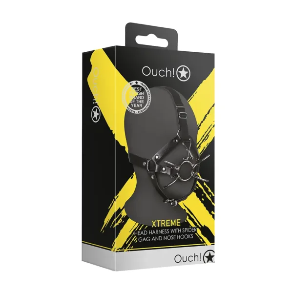 ouch xtreme head harness with spider gag and nose hooks packaging front