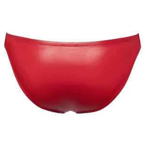 A pair of Svenjoyment Red Briefs viewed from the back, showcasing their shiny red fabric. The material appears smooth and features a seam at the top. These briefs have a simple, sleek design without any visible decorations or branding.