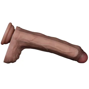 The Nature Cock 8.5 Inch Realistic Dual Layered Silicone Dildo is shown highlighting the internal firm core