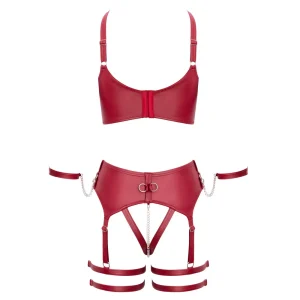 The Cottelli Bondage Wireless Bra & Crotchless Suspender Thong Set is shown from the back hollow.