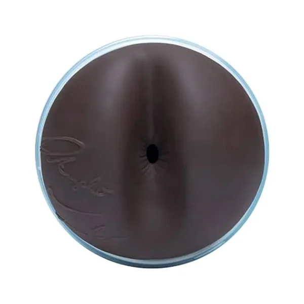 The Fleshjack Boys Deangelo Jackson 10/10 Signature Butt Masturbator is shown from above against a white background, featuring a round, dark flesh tone.