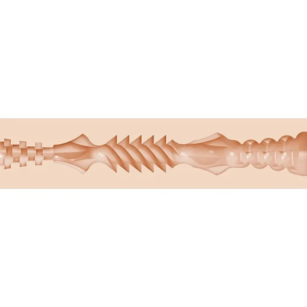 Cross-section illustration of the Fleshjack Boys Josh Moore Cheeky Butt Masturbator texture shows its flesh toned, internal texture with textured ridges, bumps, and chambers along the interior for a complex and stimulating experience.