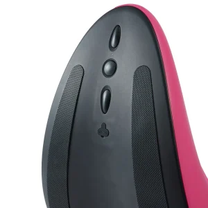 Close-up of the VibePad Ride On Vibrating Remote Control Saddle Vibrator base, featuring a sleek black and pink design with textured grips on both sides for secure handling.