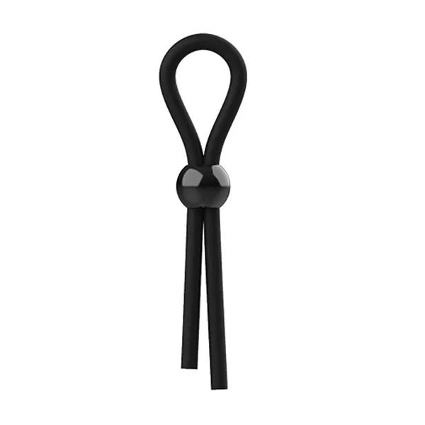 A black adjustable cock ring with an adjustment bead, to change the tightness.