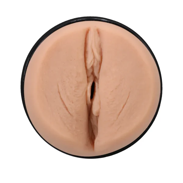 The Doc Johnson Main Squeeze Jewelz Blu UltraSkyn Stroker is a flesh-coloured male masturbator with realistic vulva detailing, shown from above against a white background.