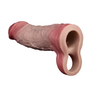 The Lorich Realistic 9 Inch Vibrating Penis Sleeve features lifelike skin textures and an open base, to wear the cock sleeve.