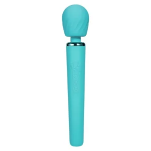 The Maia Toys Nala Rechargeable 10 Function Wand Vibrator is a turquoise handheld massager with a rounded textured head, long smooth handle, and control buttons.