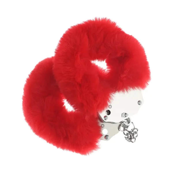 The Ouch Heavy-Duty Fluffy Handcuffs are metal handcuffs covered in vibrant red, soft faux fur.