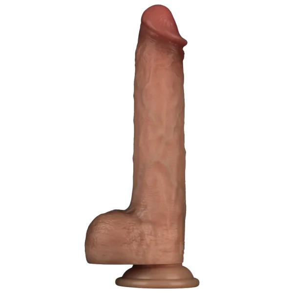 Side view of a realistic 9-inch dual layer silicone dildo with a long, slender design. It's the Sliding Skin Pro Realistic 9 Inch Dual Layer Silicone Dildo.