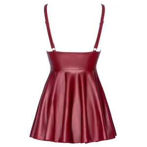 The Cottelli Party Matte Red Mini Dress is a sleevelesswet look dress in matte red, featuring thin adjustable straps and a flared skirt, shown from the back against a white background.