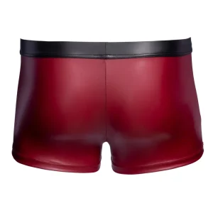 The NEK Wet Look Stud Pants shown from the back: shiny, tight-fitting red shorts with a black waistband displayed on a plain white background.