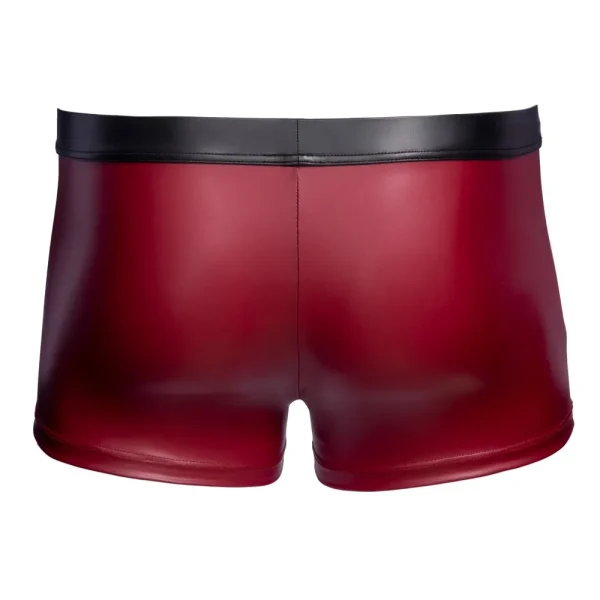 The NEK Wet Look Stud Pants shown from the back: shiny, tight-fitting red shorts with a black waistband displayed on a plain white background.