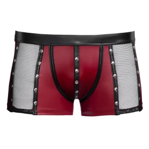 NEK Wet Look Stud Pants in red and black shown from the front.