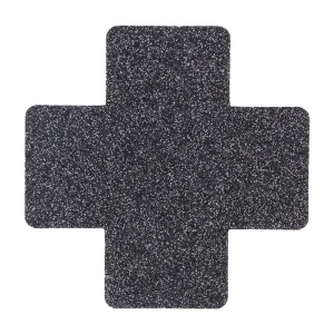 The Le Desir Nipple Cover Set features textured black adhesive pads in a plus sign shape with a speckled surface.