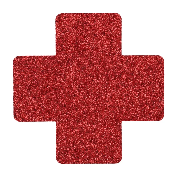 The Le Desir Nipple Cover Set features red, glittery nipple covers including crosses with rounded edges.