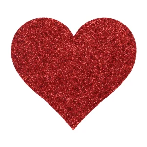 The Le Desir Nipple Cover Set features large red heart-shaped covers with glitter, displayed on a plain white background.