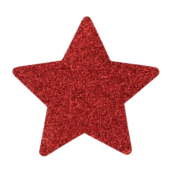 The Le Desir Nipple Cover Set features a red, glittery five-pointed star with a sparkling textured surface, shown on a plain white background.