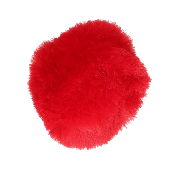 A soft, fluffy, bright red bunny tail attached to the Ouch Bunny Tail Metal Butt Plug, shown against a white background.