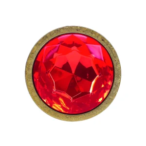 A round, faceted red gemstone decorates the base of the Ouch Milan Collection Anal Plugs, set in a textured gold metal frame and shown against a white background.