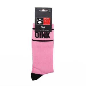 The Prowler RED Oink Socks are pink with black toes and feature a label displaying "PROWLER RED" and "OINK" in bold across the top.