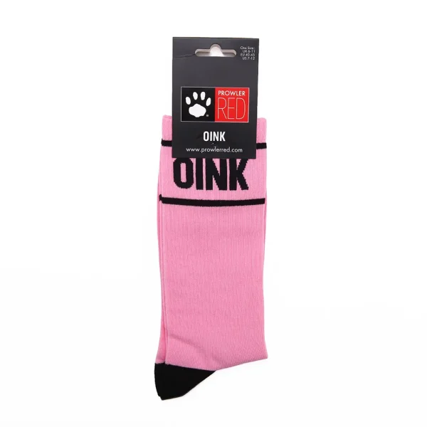 The Prowler RED Oink Socks are pink with black toes and feature a label displaying "PROWLER RED" and "OINK" in bold across the top.