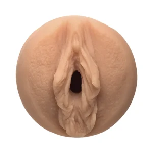 A close-up of the Doc Johnson Main Squeeze Belladonna UltraSkyn Stroker, a realistic silicone stroker moulded from Belladonna, shown against a plain white background.