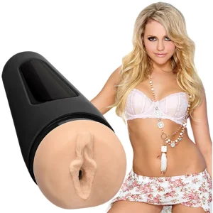 Mia Malkova next to the Doc Johnson Main Squeeze Mia Malkova UltraSkyn Stroker.