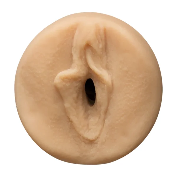 The Doc Johnson Main Squeeze Mia Malkova UltraSkyn Stroker is a round, flesh coloured sex toy moulded directly from Mia Malkova, set against a white background.