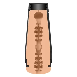 Cross-section illustration of the Doc Johnson Main Squeeze Mia Malkova UltraSkyn Stroker, showing its soft, textured interior with bumps and ridges along the canal to highlight internal structure and function.