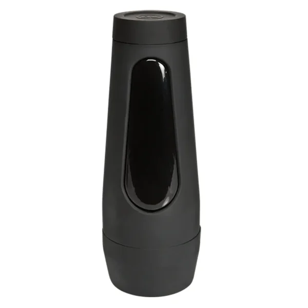 The Doc Johnson Main Squeeze Katrina Jade UltraSkyn Stroker features a black, cylindrical plastic case with pressure pad for custom masturbation.