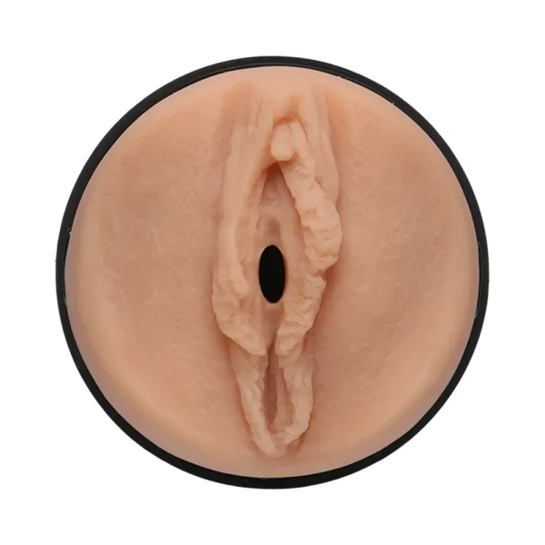 The Doc Johnson Main Squeeze @Layna.Me UltraSkyn Stroker is a circular, flesh-toned masturbator with a detailed, realistic design and a prominent central opening for lifelike sensation.