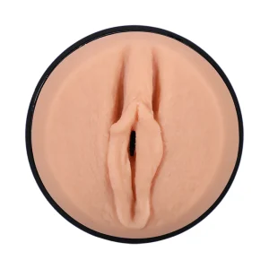 The Doc Johnson Main Squeeze Lily Larimar UltraSkyn Stroker is a realistic, flesh-toned silicone adult toy modelled after Lily Larimar's anatomy, shown from above on a white background.