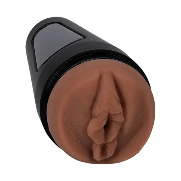 The Doc Johnson Main Squeeze Scarlit Scandal UltraSkyn Stroker is a male masturbator sleeve with a realistic vulva opening, housed in a black casing with a suction cap.