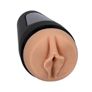 The Doc Johnson Main Squeeze Stella Barey UltraSkyn Stroker features a realistic, flesh-toned vulva opening in a black hard case, displayed against a white background.