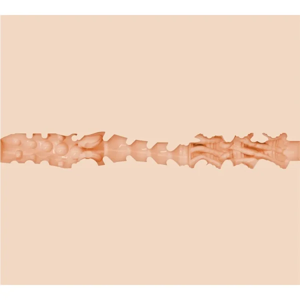 A close-up of the internal texture of the Fleshlight Girls Bonnie Blue 1K Texture Masturbator, with intricate internal ridges and patterns.