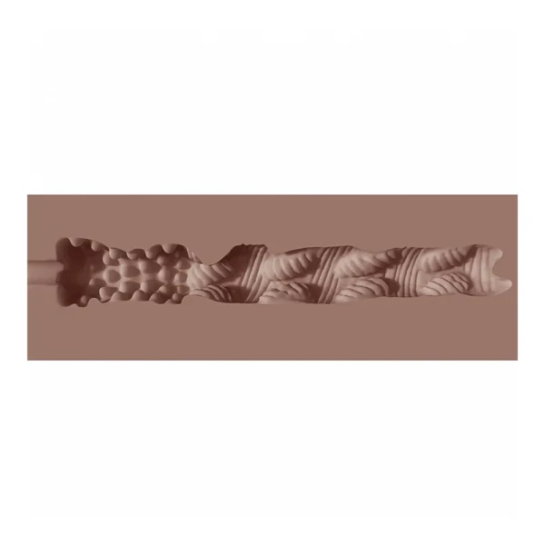 Cross-sectional view of a textured, cylindrical object with a wavy, ribbed, and nodular inner surface, shown against a plain background.