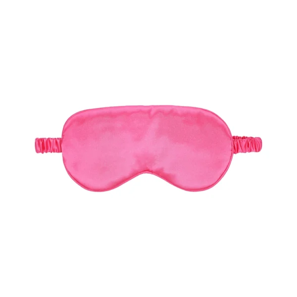 ouch-satin-blindfold-pink-main A pink satin sleep mask with an elastic strap, displayed against a white background.