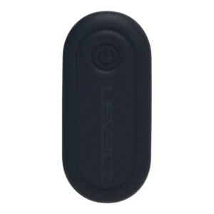 A black, oval-shaped electronic device with a power button symbol at the top and the word “LEVELZ” printed vertically below it.