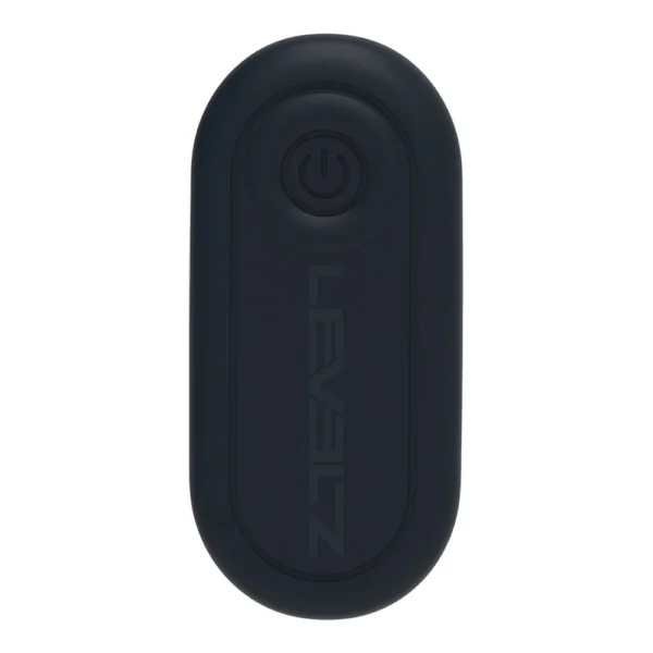 A black, oval-shaped electronic device with a power button symbol at the top and the word “LEVELZ” printed vertically below it.