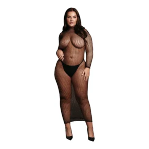 Le Desir Plus Size Long Dress Fishnet Structure and Turtle Neck